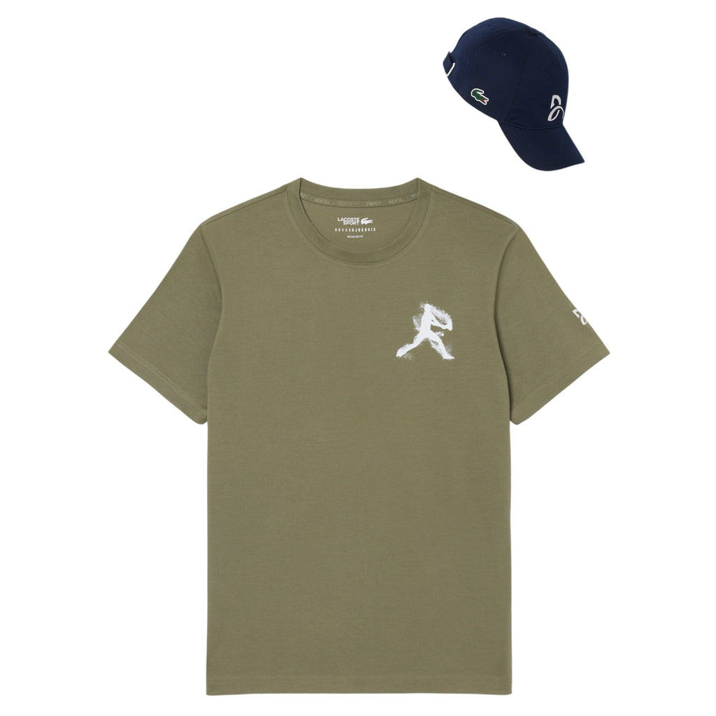 Pack Camiseta Lacoste Novak Djokovic Kaki y Gorra Negro