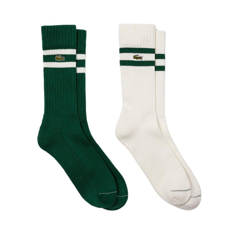 Chaussettes de coupe verte blanche à lacoste High White