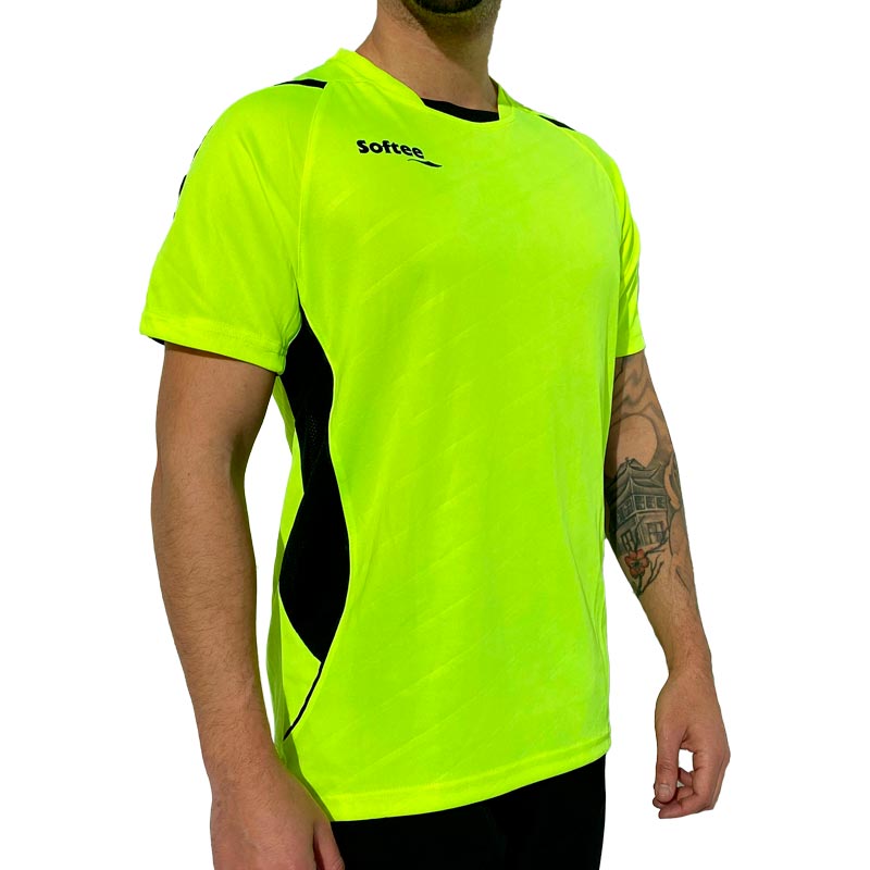 Schwarzer gelber Fluor -Softei -Shirt