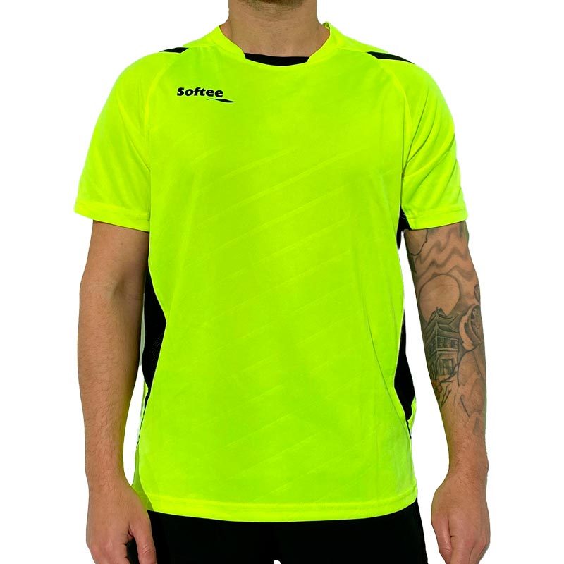 Schwarzer gelber Fluor -Softei -Shirt