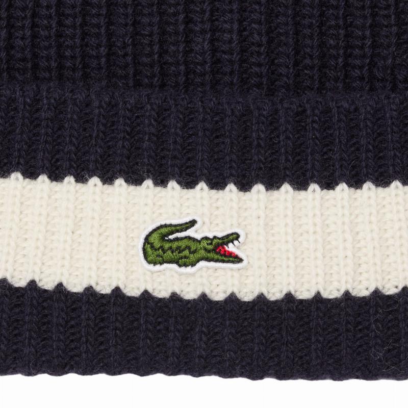 Gorro Lacoste Lana Azul Marino Blanco