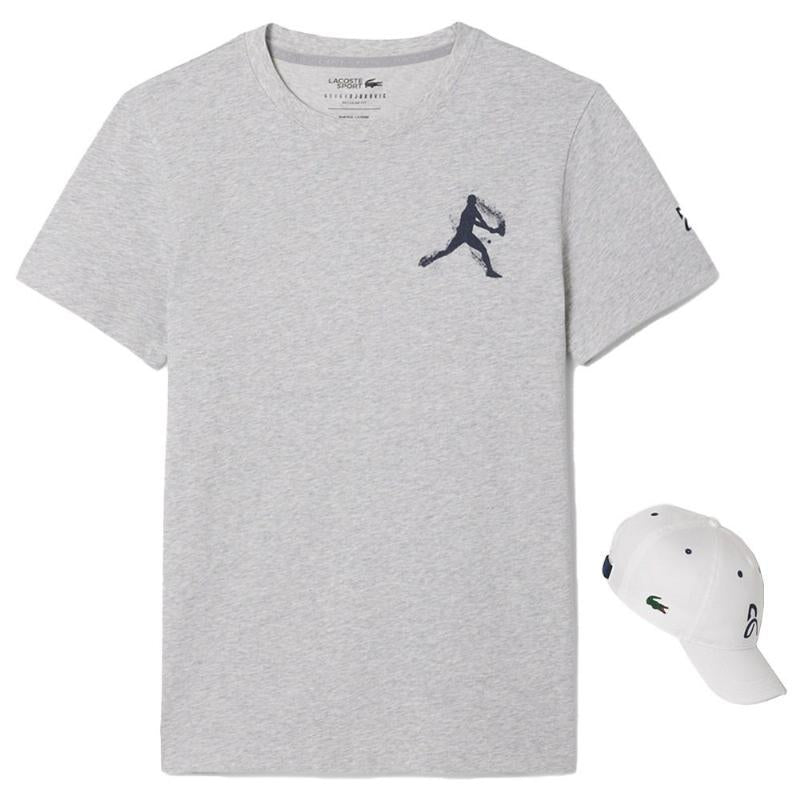 Pack Camiseta Lacoste Novak Djokovic Gris y Gorra Blanco