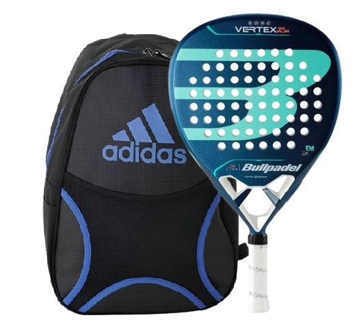 Pala Bullpadel Delfi Brea Vertex Woman Junior 2024 y Mochila Adidas Azul