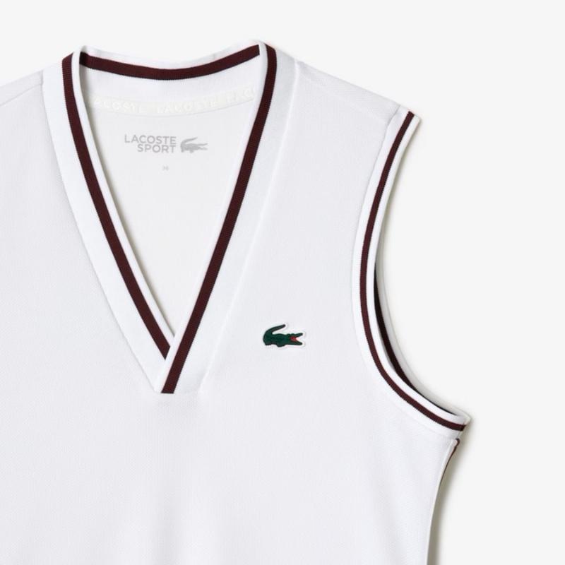 Vestido Lacoste Sport Pique Blanco Burdeos